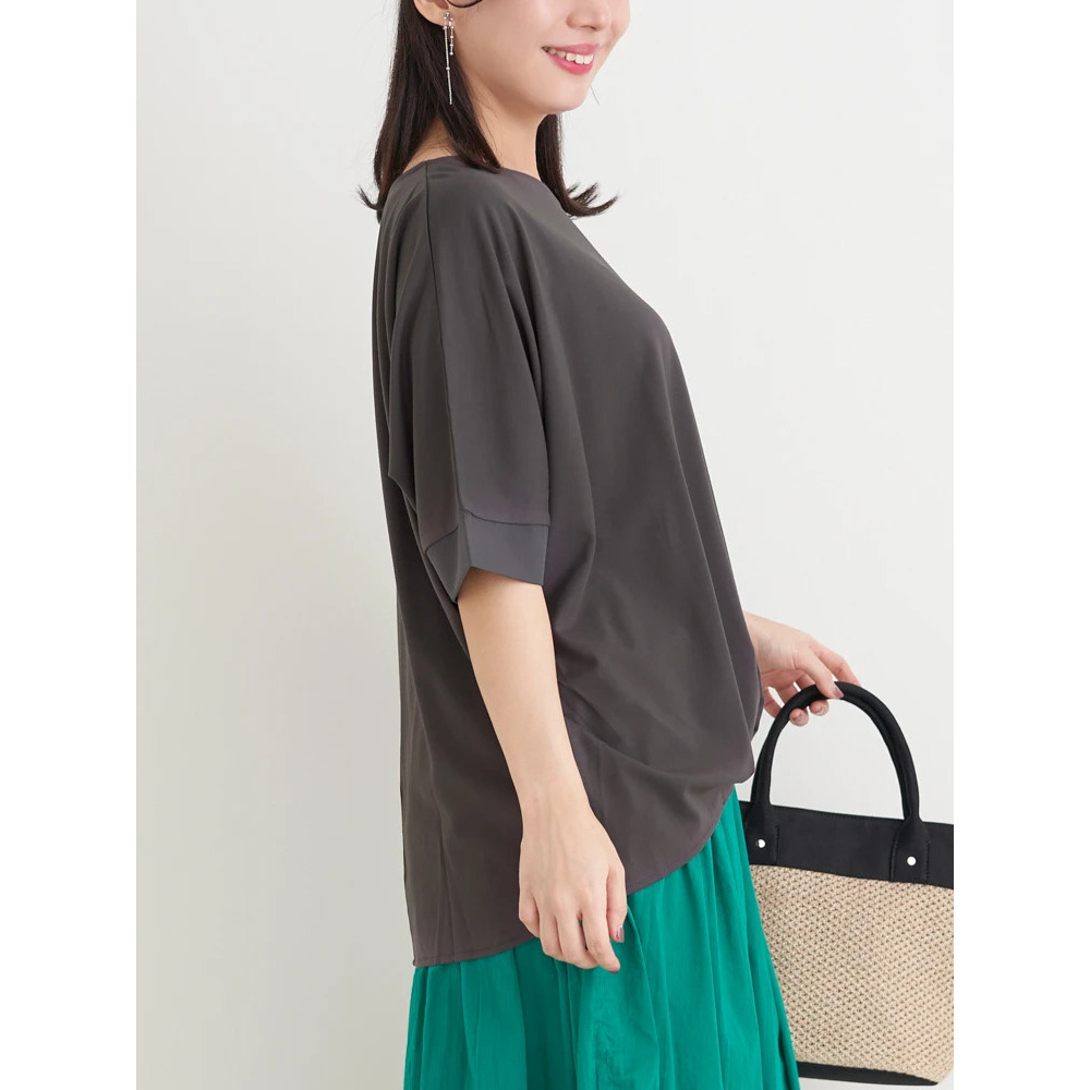 【接触冷感】袖異素材切り替え裾タックプルオーバー21