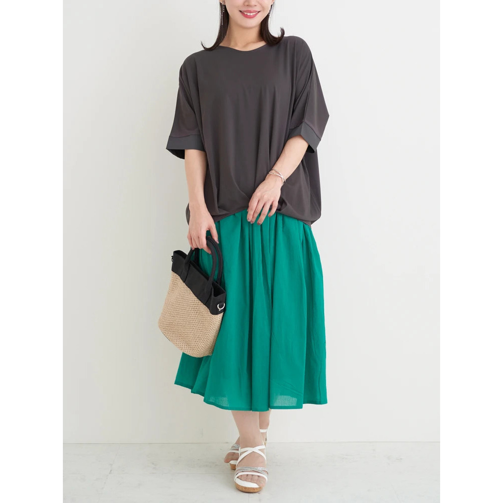 【接触冷感】袖異素材切り替え裾タックプルオーバー23