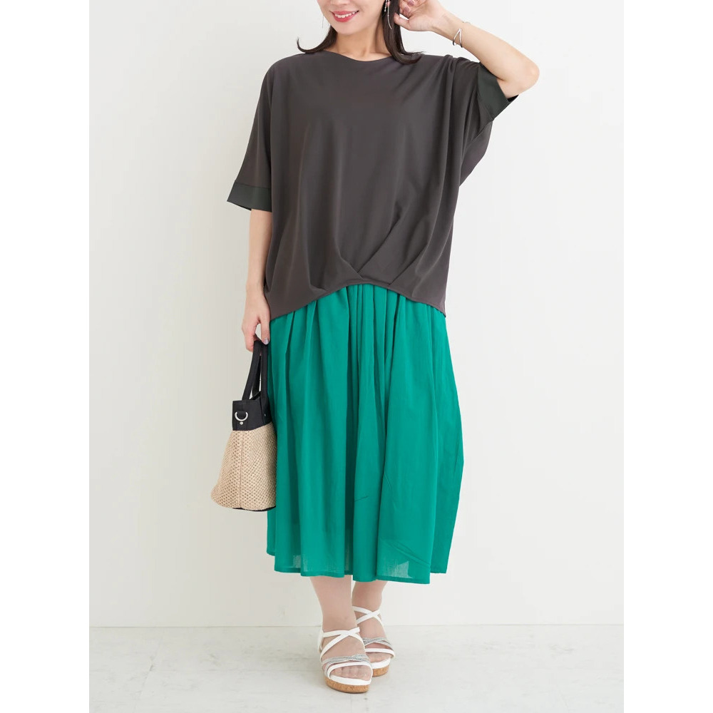 【接触冷感】袖異素材切り替え裾タックプルオーバー24