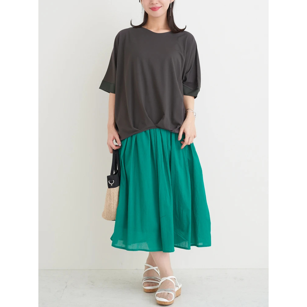 【接触冷感】袖異素材切り替え裾タックプルオーバー25