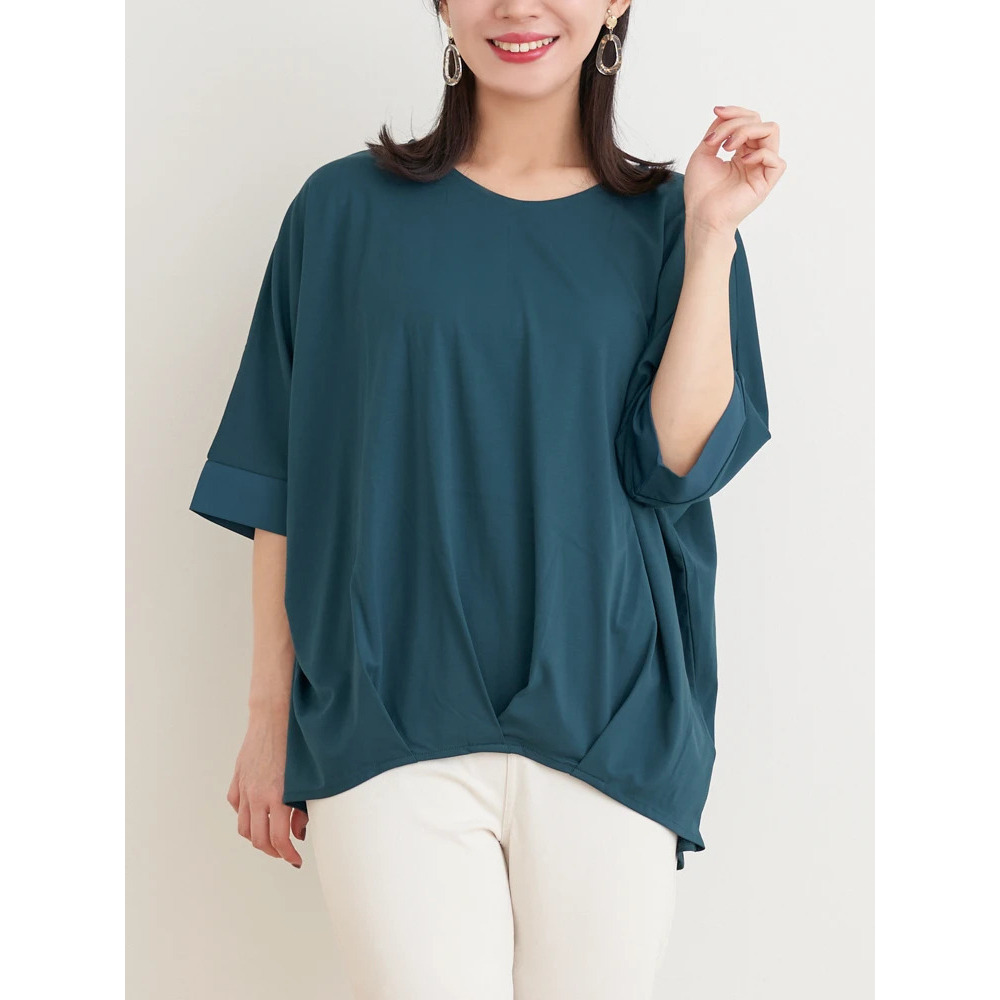 【接触冷感】袖異素材切り替え裾タックプルオーバー1