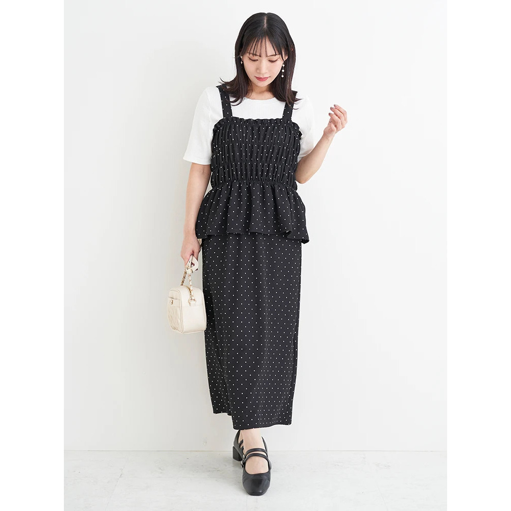 [SET]シャーリングジャンパースカート×リブTシャツ