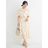 【WEB限定】花柄ボウタイワンピース