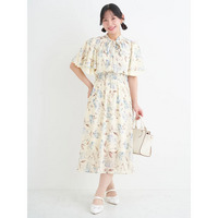 【WEB限定】花柄ボウタイワンピース