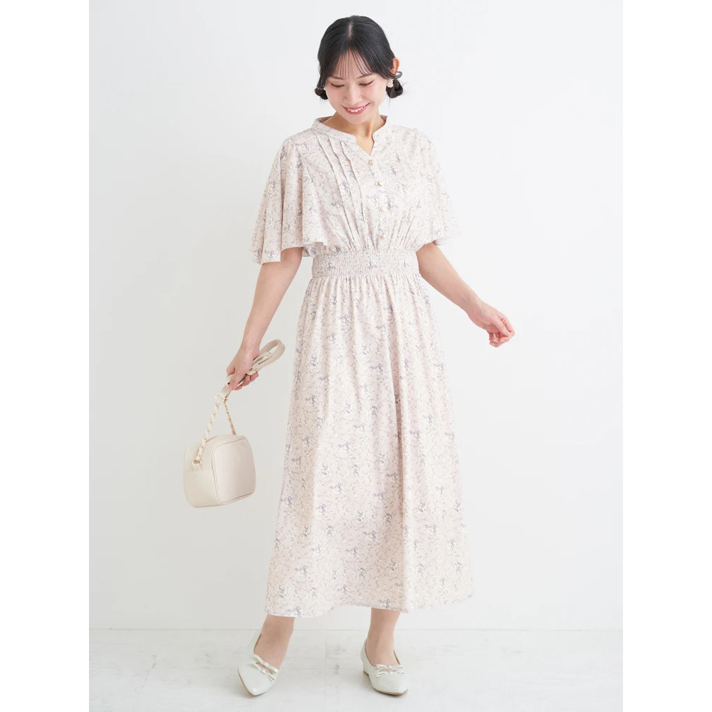 花柄プリントピンタックワンピース