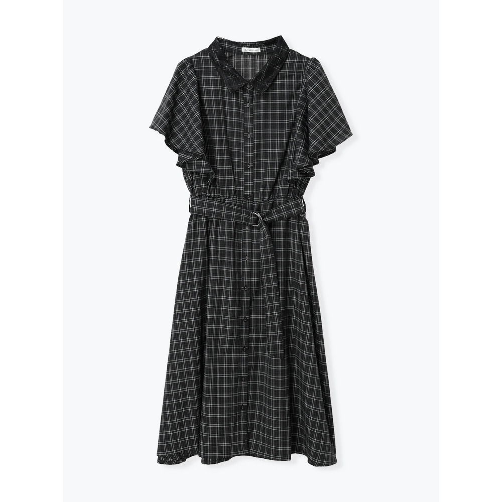 レース襟フレアスリーブチェック柄シャツワンピース11