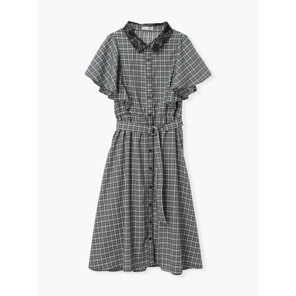 レース襟フレアスリーブチェック柄シャツワンピース12