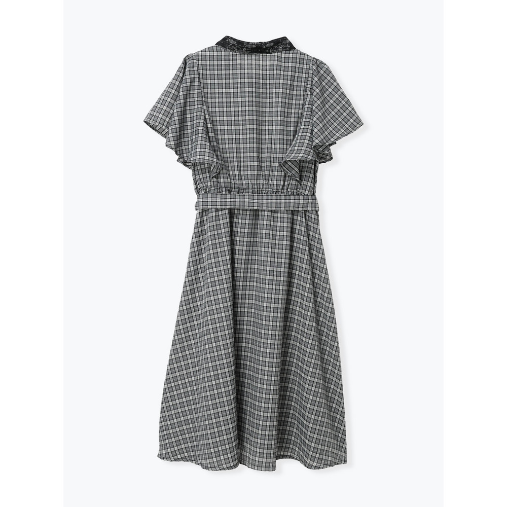 レース襟フレアスリーブチェック柄シャツワンピース13