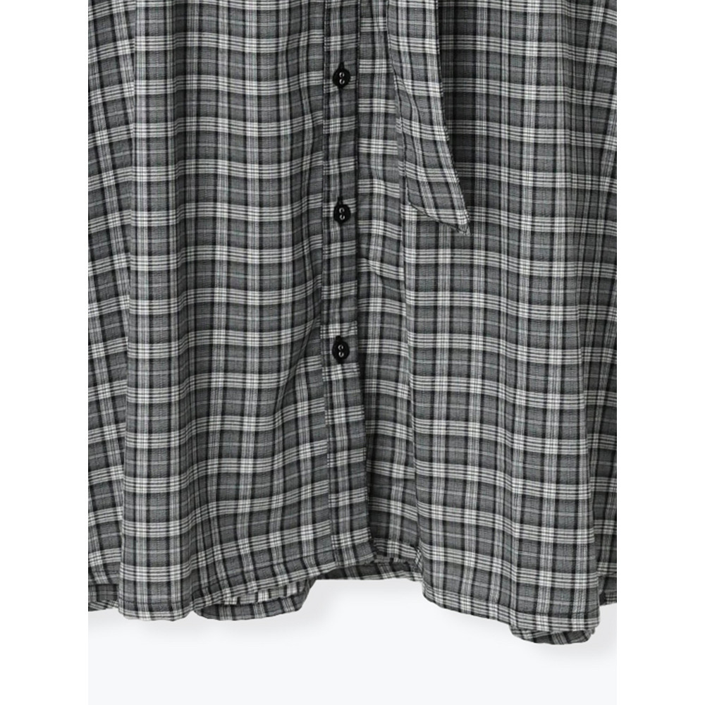 レース襟フレアスリーブチェック柄シャツワンピース16