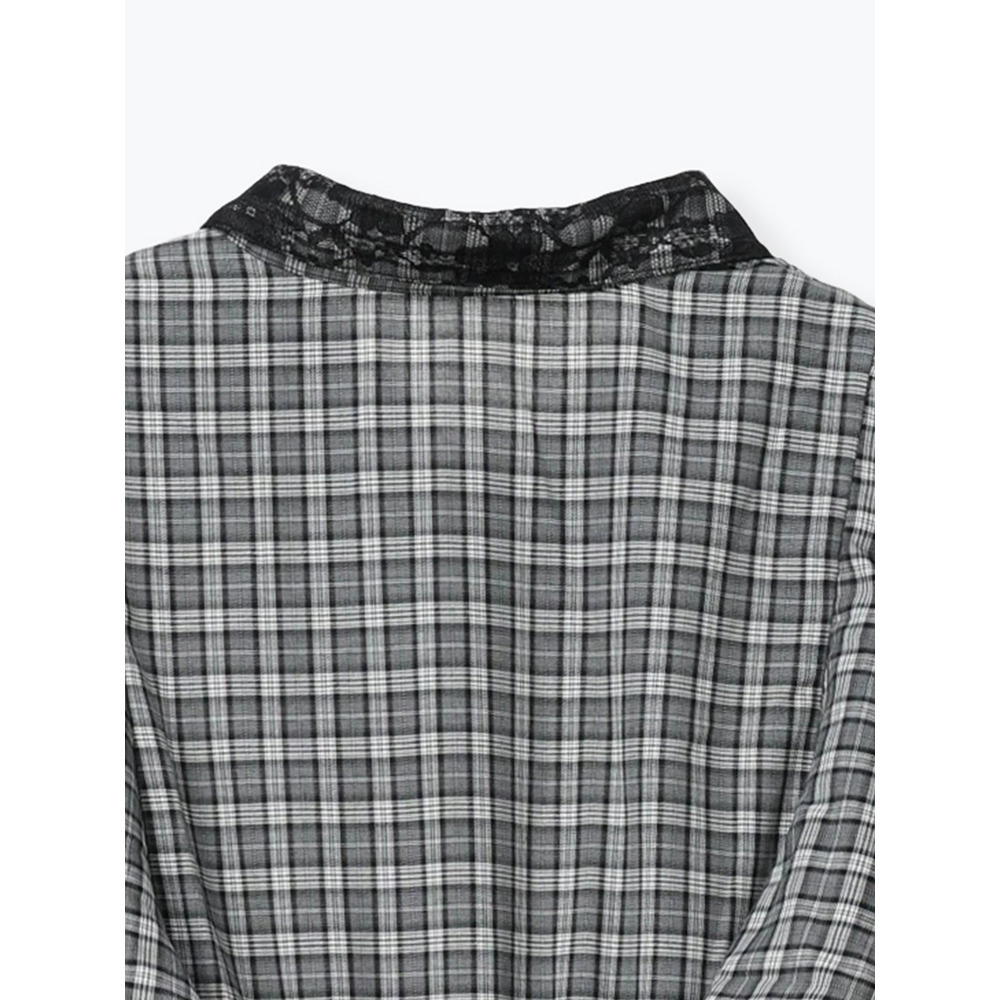 レース襟フレアスリーブチェック柄シャツワンピース17