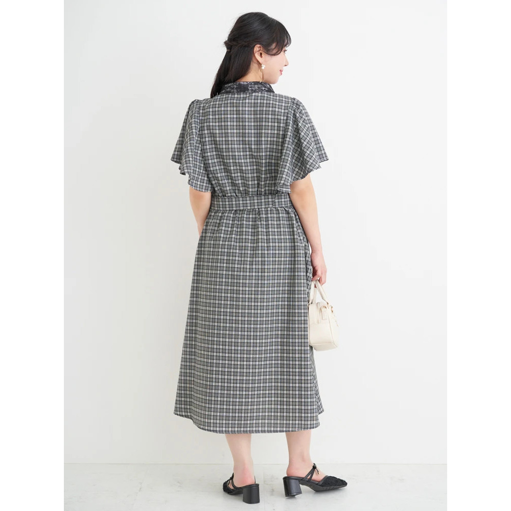 レース襟フレアスリーブチェック柄シャツワンピース4