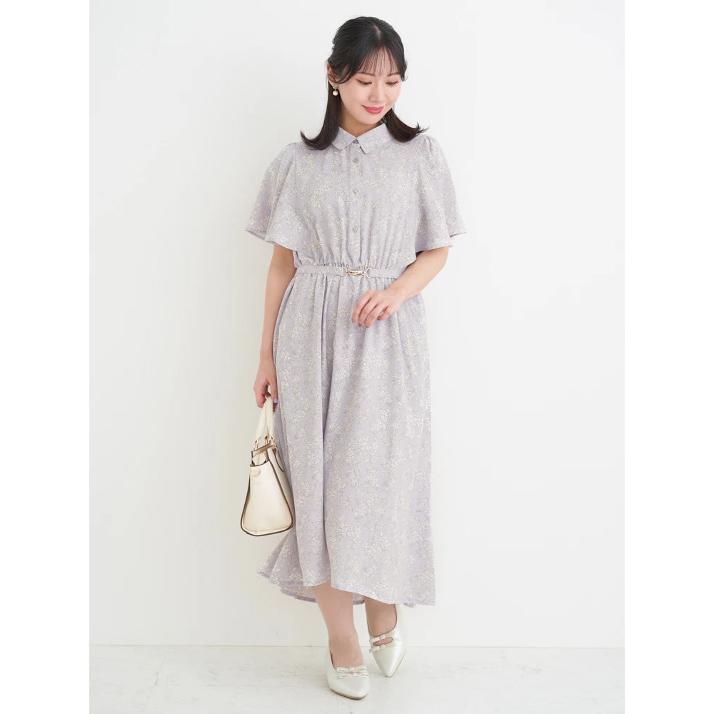 花柄フレアスリーブシャツワンピース