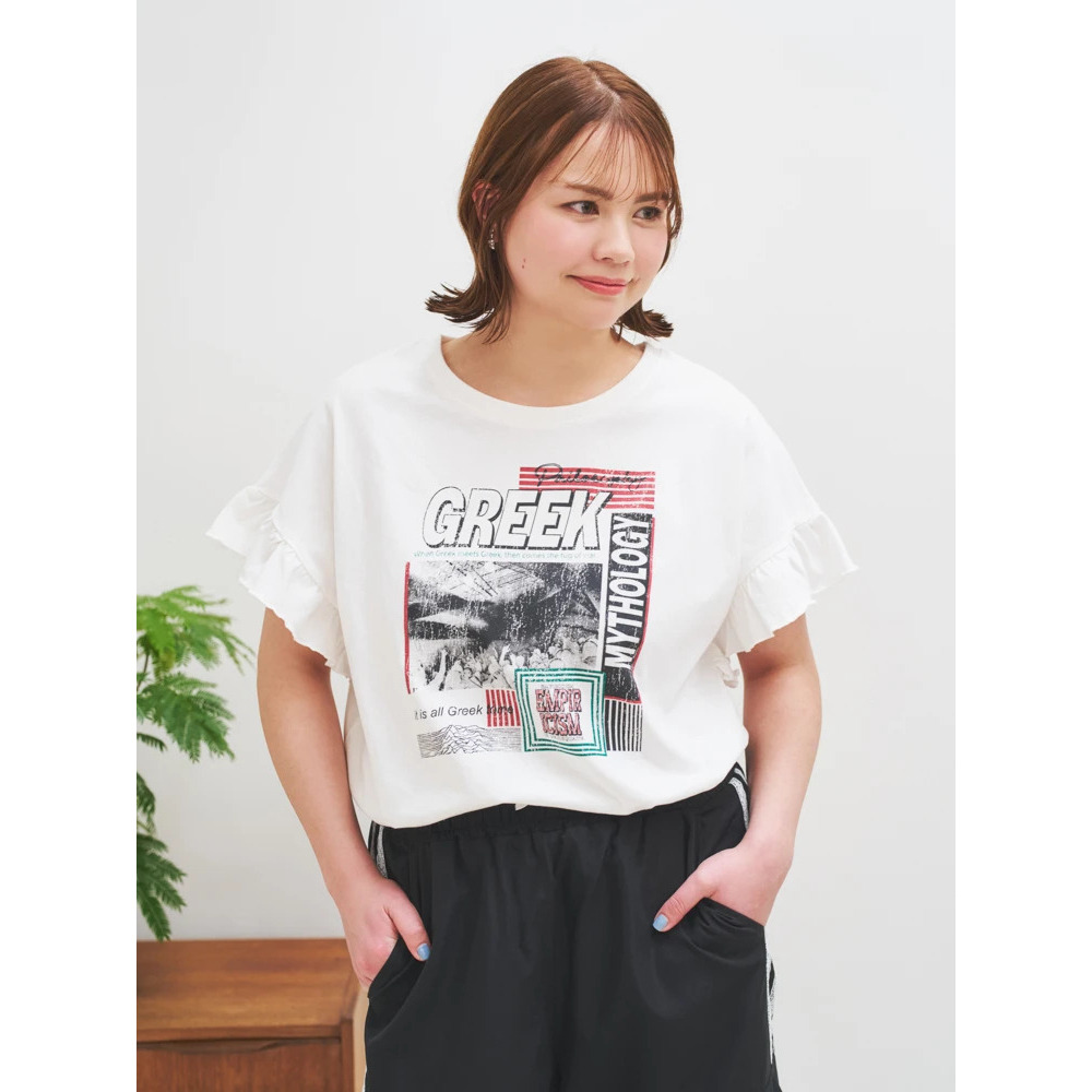 袖フリルバンドTシャツ