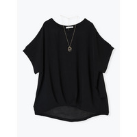 【キレサラ 機能トップス】アクセサリー付き裾タックドルマンプルオーバー