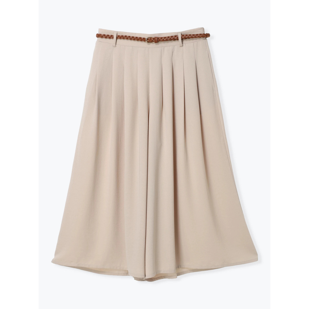 リネンライクベルト付きタックワイドパンツ