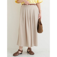 リネンライクベルト付きタックワイドパンツ