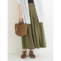 リネンライクベルト付きタックワイドパンツ