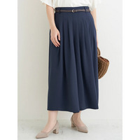 リネンライクベルト付きタックワイドパンツ