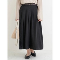 リネンライクベルト付きタックワイドパンツ