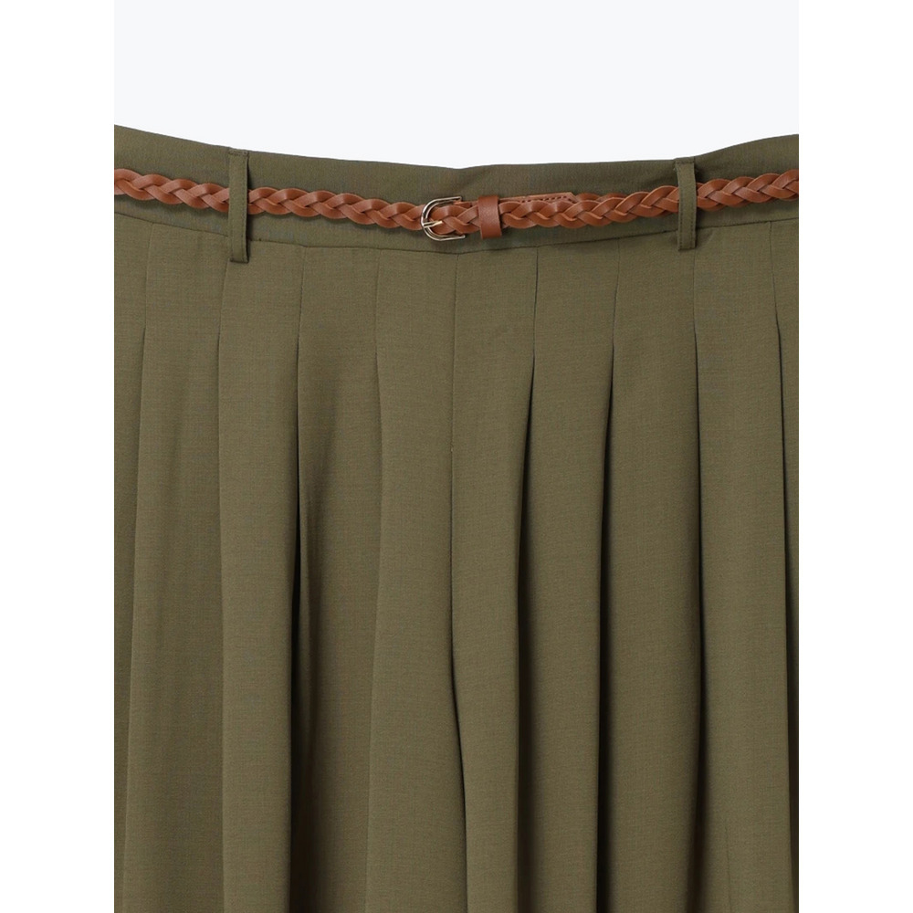 リネンライクベルト付きタックワイドパンツ3