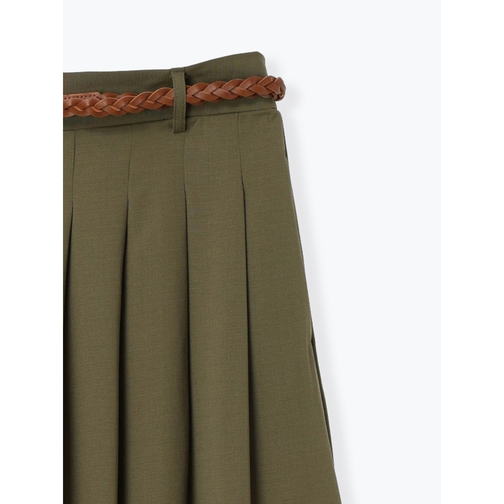 リネンライクベルト付きタックワイドパンツ4