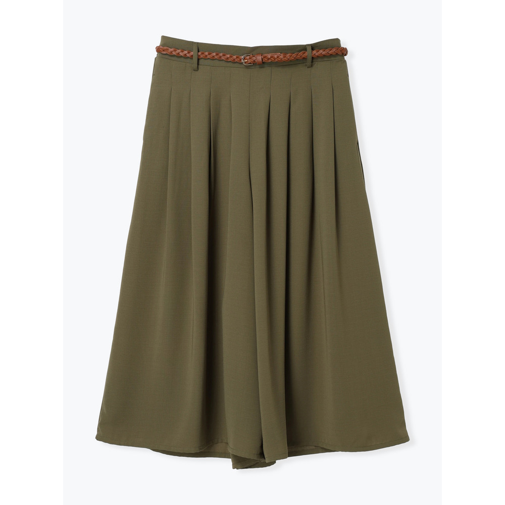 リネンライクベルト付きタックワイドパンツ1