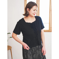 レイヤード風レースアップリブトップス