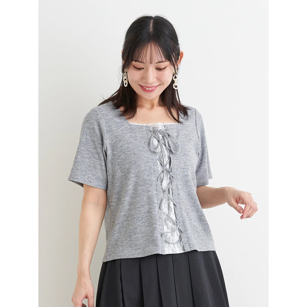 レイヤード風レースアップリブトップス11
