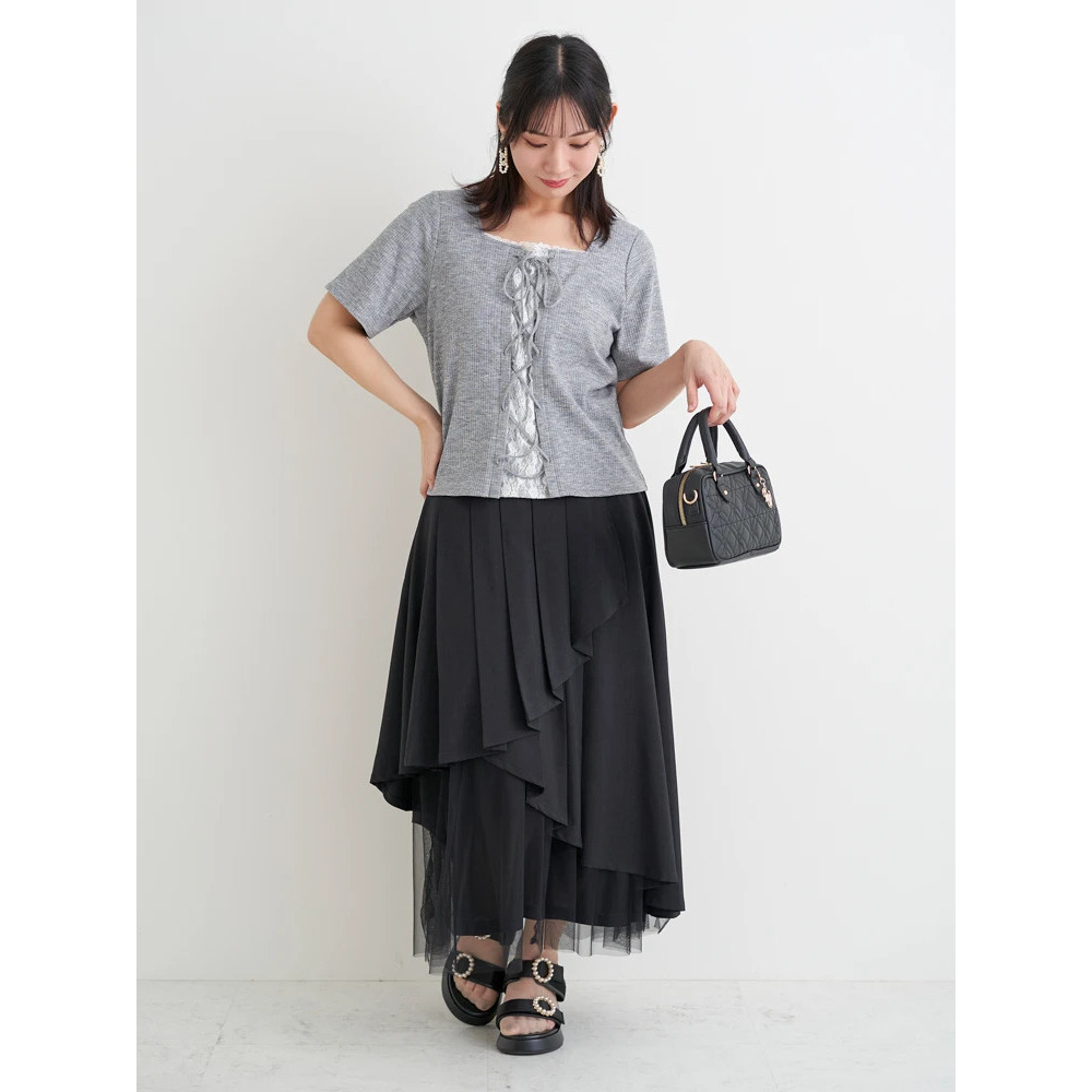 レイヤード風レースアップリブトップス14