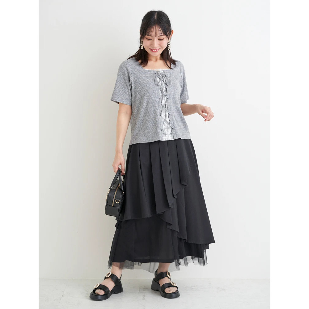 レイヤード風レースアップリブトップス15