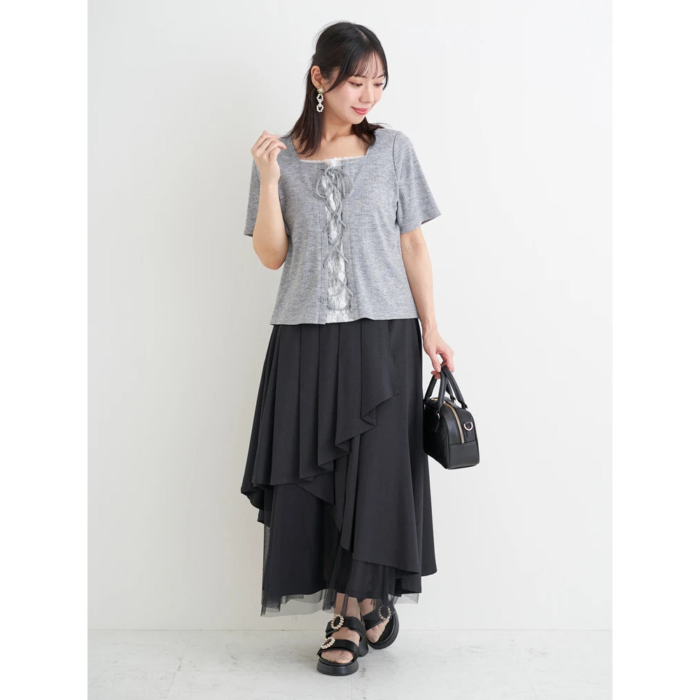 レイヤード風レースアップリブトップス16