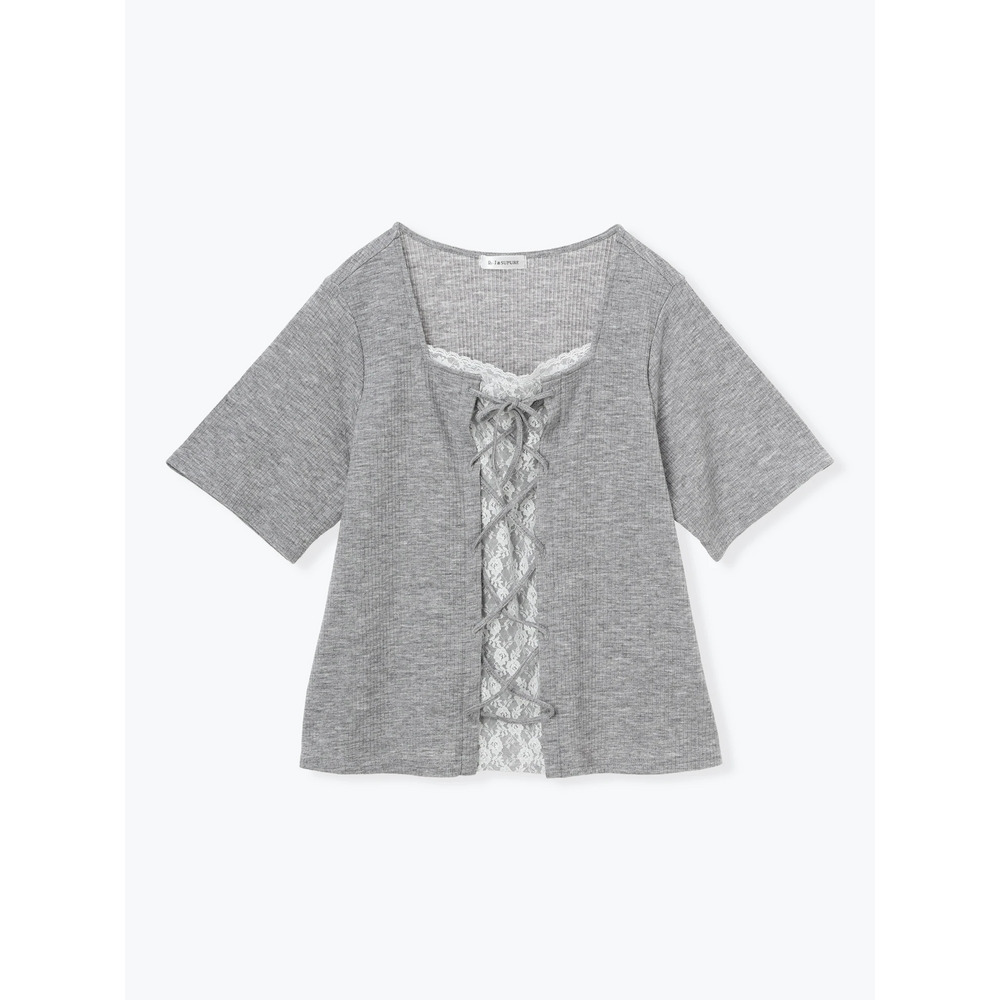 レイヤード風レースアップリブトップス20