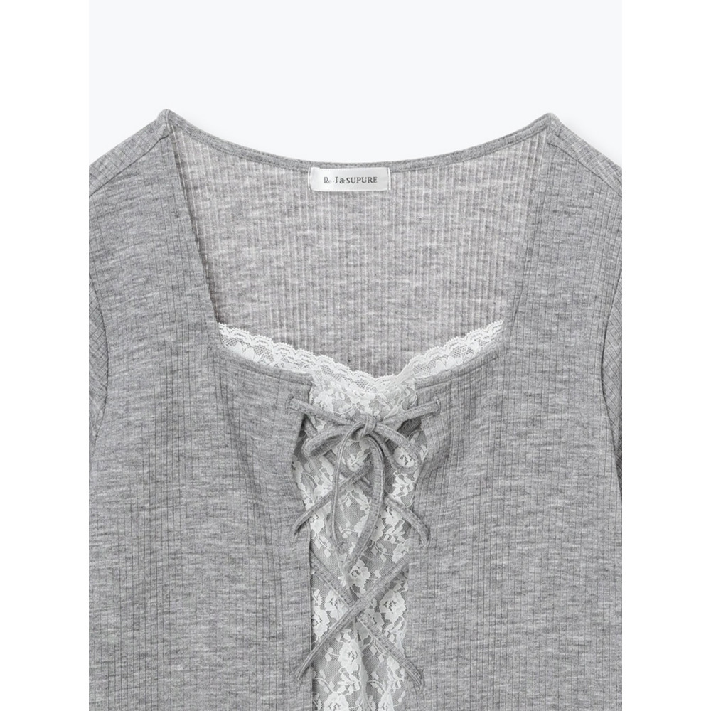 レイヤード風レースアップリブトップス22