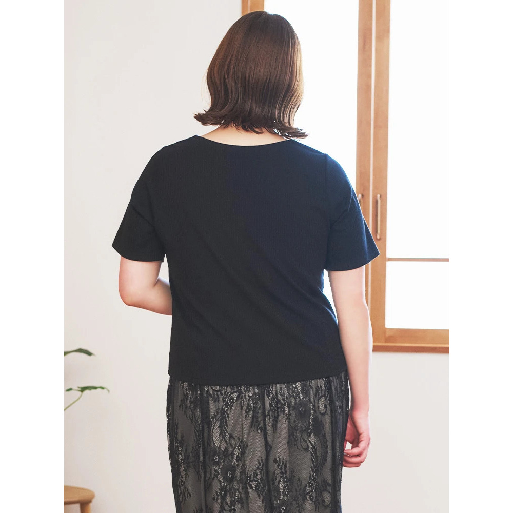 レイヤード風レースアップリブトップス5