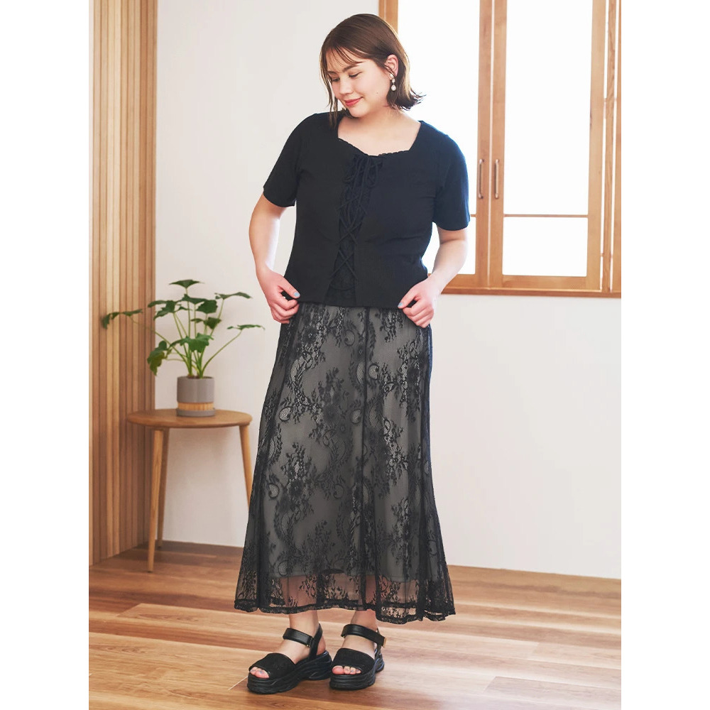 レイヤード風レースアップリブトップス6