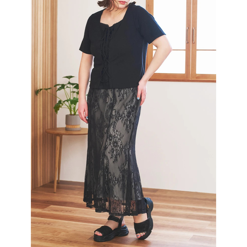 レイヤード風レースアップリブトップス8