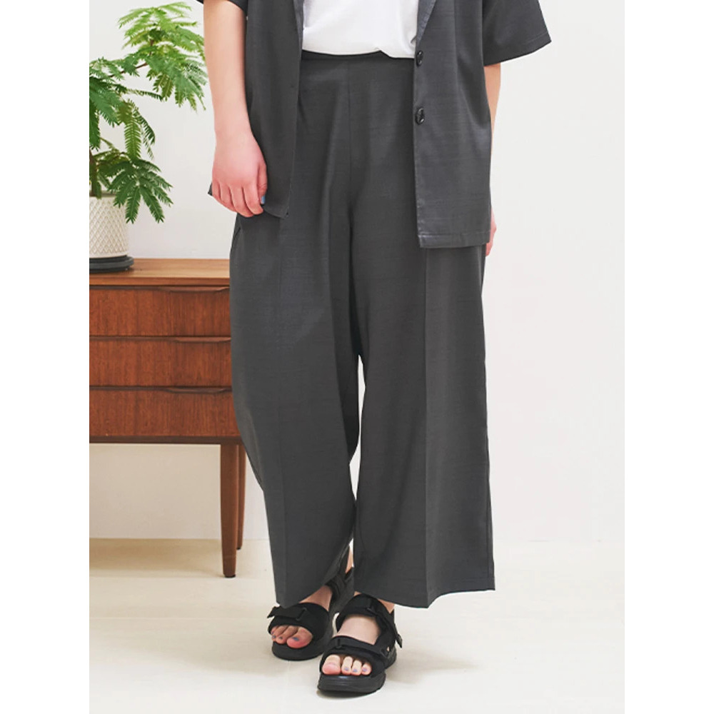 リネンライクセンタープレスワイドパンツ（セットアップ可）