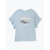 袖フリルフォトプリントTシャツ