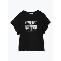 袖フリルフォトプリントTシャツ