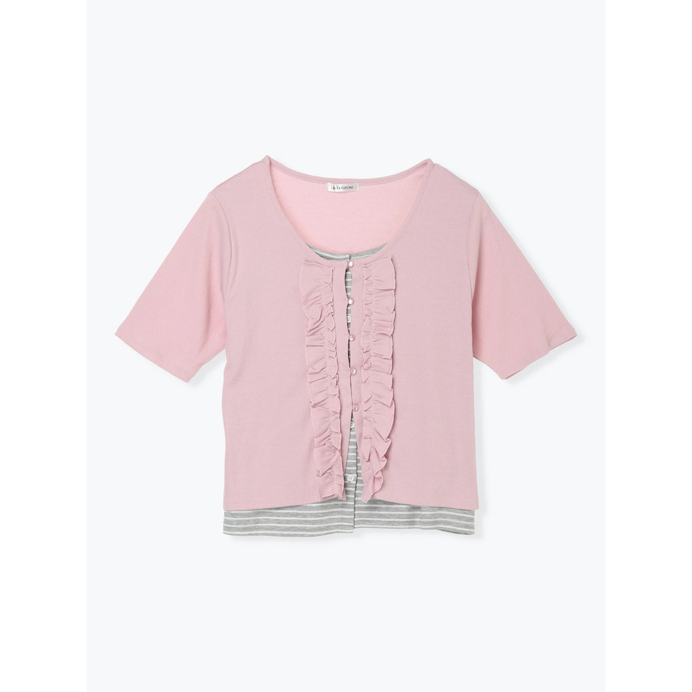 フリルカーディガンレイヤード風トップス