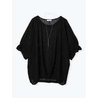 アクセサリー付きレース裾タックプルオーバー