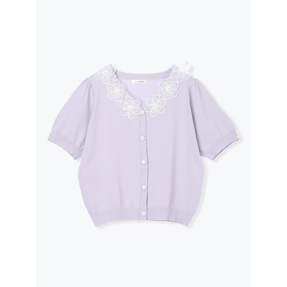 【接触冷感・抗ピル】フラワーレース襟カーディガン風トップス