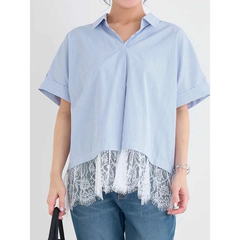 裾レーススキッパーシャツ