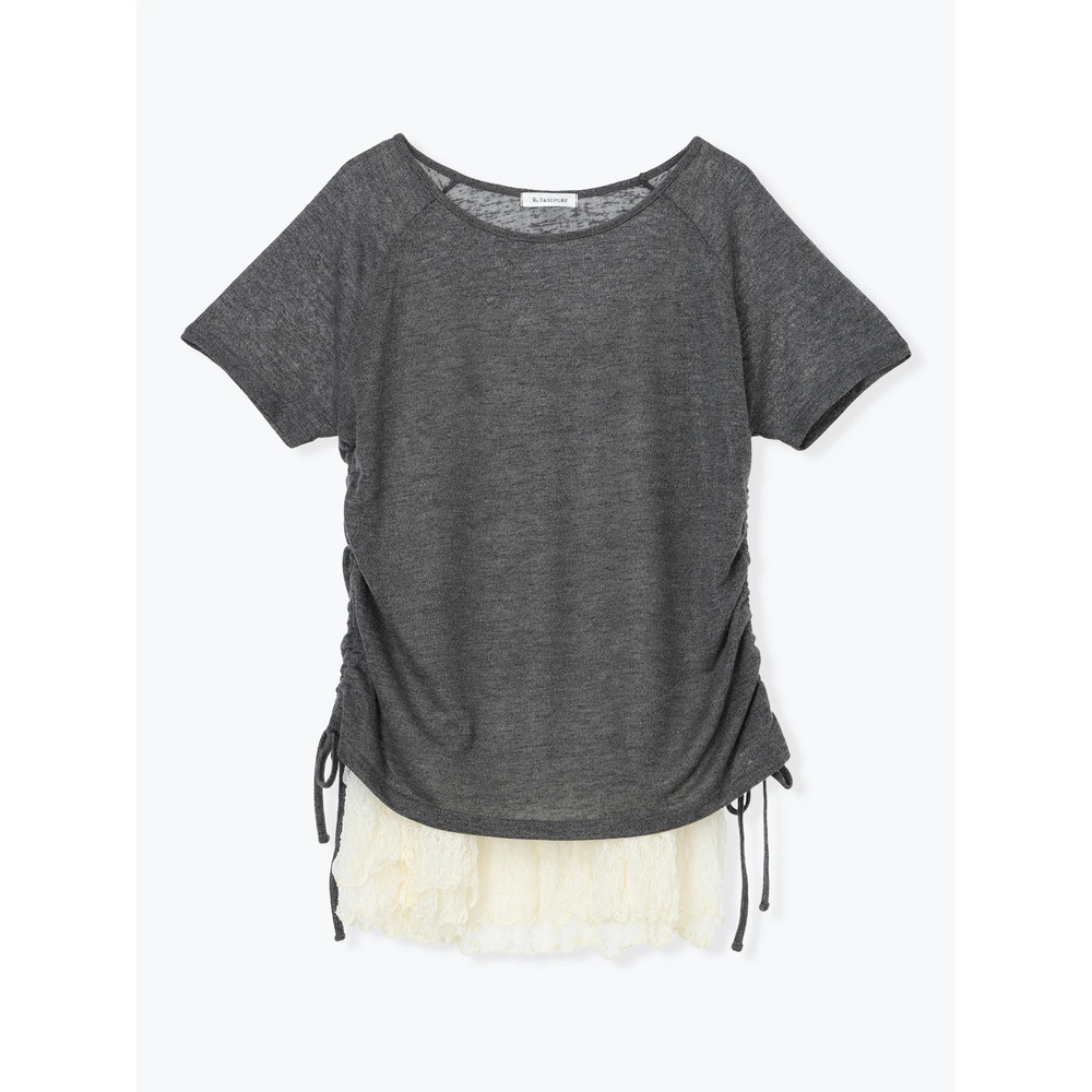 [SET]裾ドロストラグラントップス×裾レースキャミソール