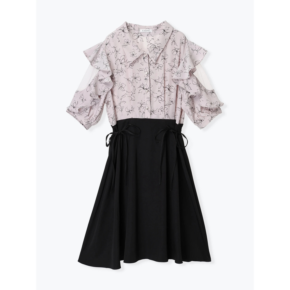 【WEB限定】花柄フリル袖ドッキングワンピース