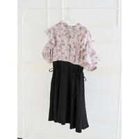 【WEB限定】花柄フリル袖ドッキングワンピース