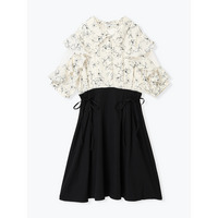 【WEB限定】花柄フリル袖ドッキングワンピース