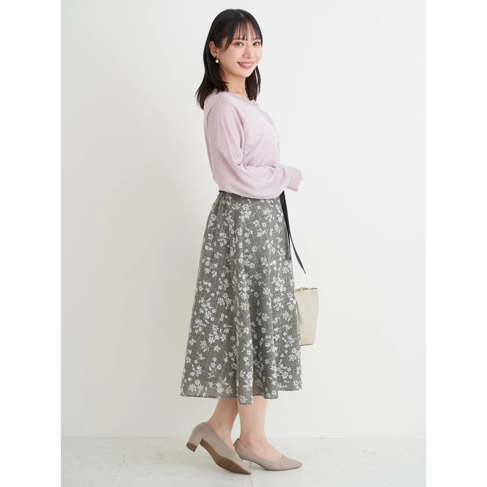 リボンベルト付き花柄刺繍風プリントスカート16