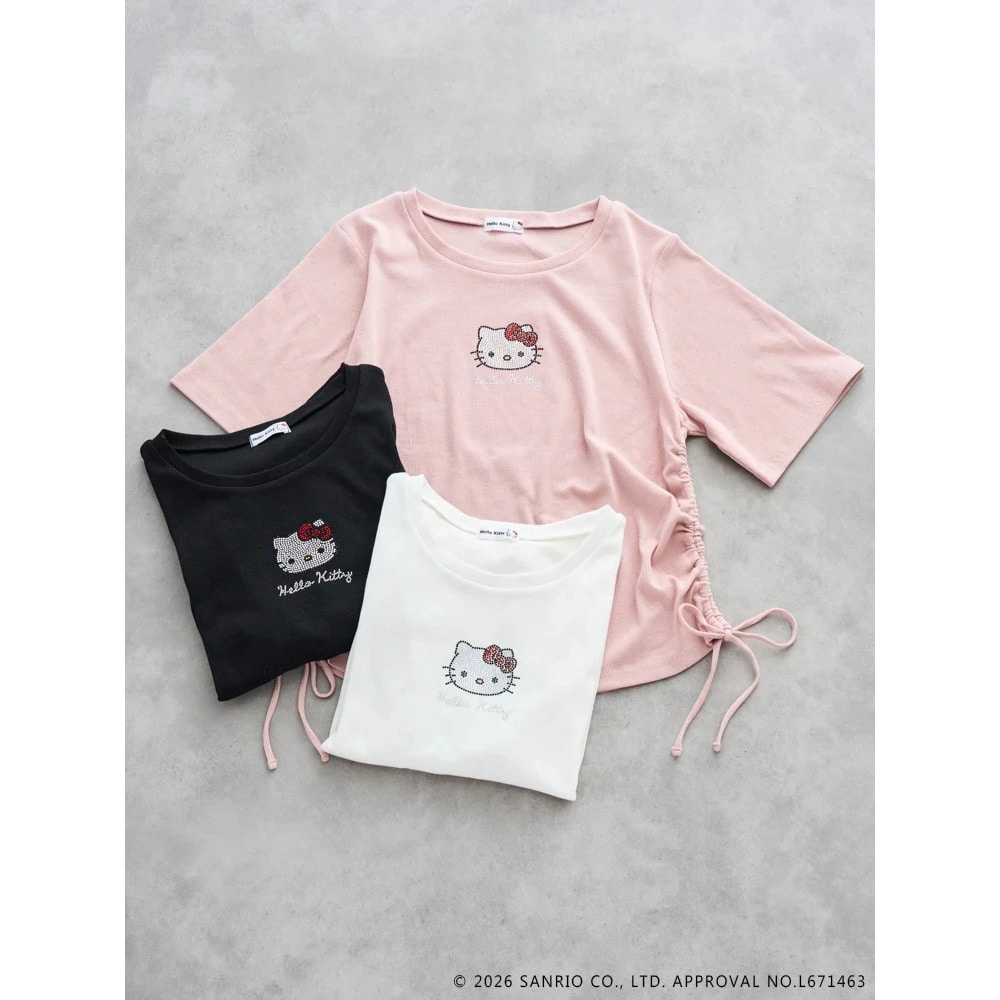 【サンリオキャラクターズ】ハローキティラインストーン裾ドロストTシャツ