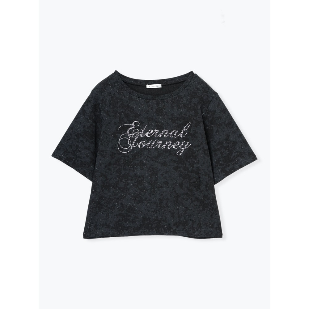 ラメテレコラインストーンロゴTシャツ
